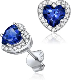ChicSilver 925 Sterling Silver Heart/Round/Pear/Emerald Cut Birthstone Halo Stud Earrings for Women Birthday Jewelry (with Gift Box)