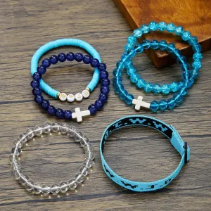 Christian Cross WWJD Bracelet Set WWJD Braided Rope Bracelet Cross Crystal Beads Stretch Bracelets Religious Christian What Would Jesus Do Handmade Woven Wristbands Bracelet
