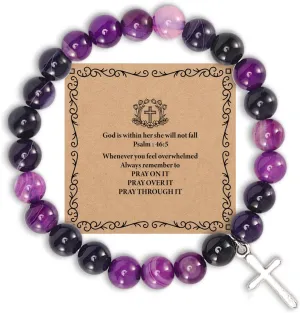 Christian Gifts for Women Faith Prayer Bracelet for Women Faith Based Gifts Bible Verse Gifts Religious Gifts Strength Bracelets for Women Friend Christmas Birthday Stone Bracelets Purple