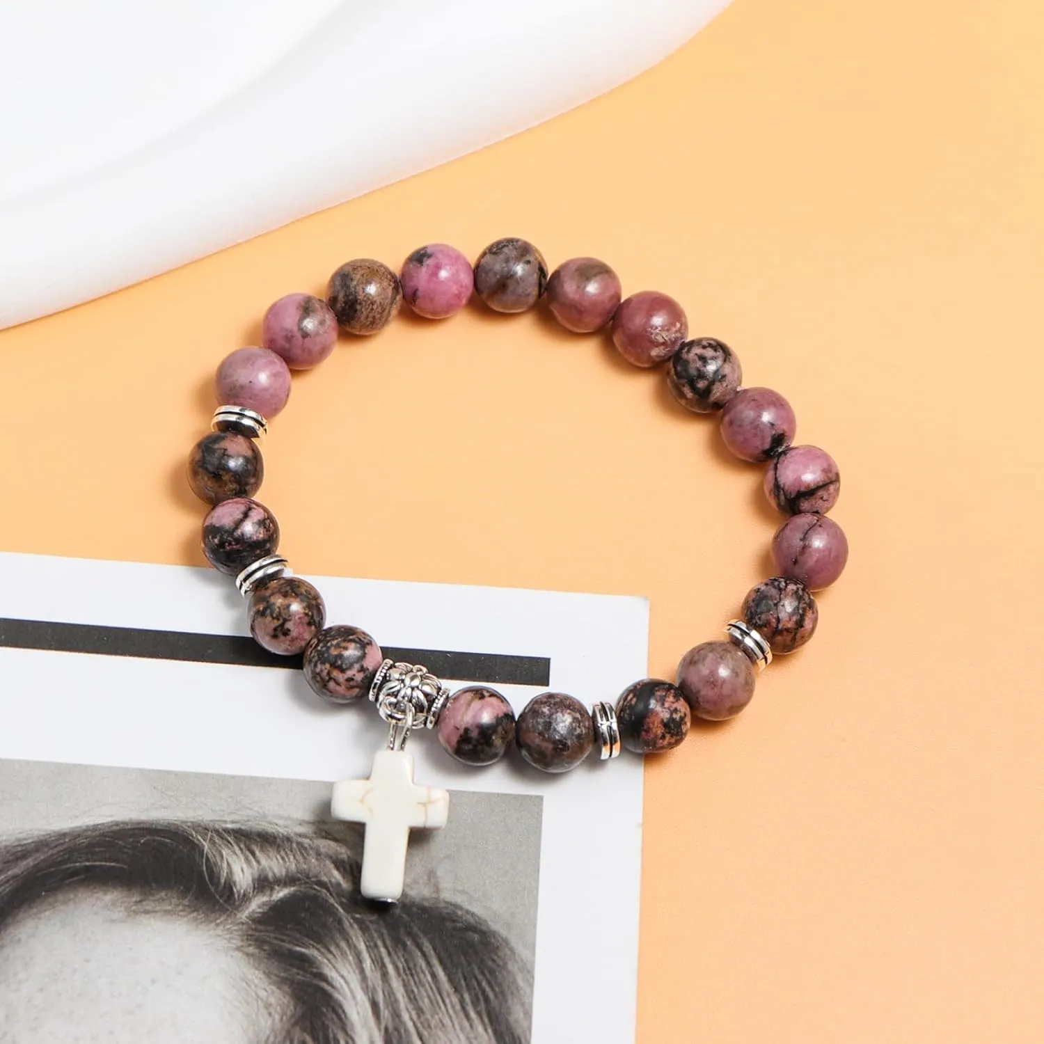 Christian Gifts for Women Men Cross Healing Crystal Bracelets Faith Easter Catholic Religious Jewelry Natural Stone Stretch Bracelets Stress Relief Anxiety Yoga Bracelet Birthday Gifts For Teens