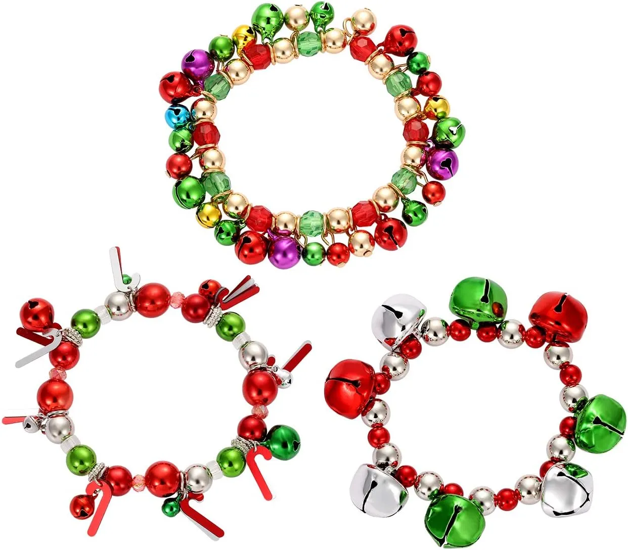 Christmas Colorful Bell Beads Link Bracelet for Women Christmas Jewelry Set Gift