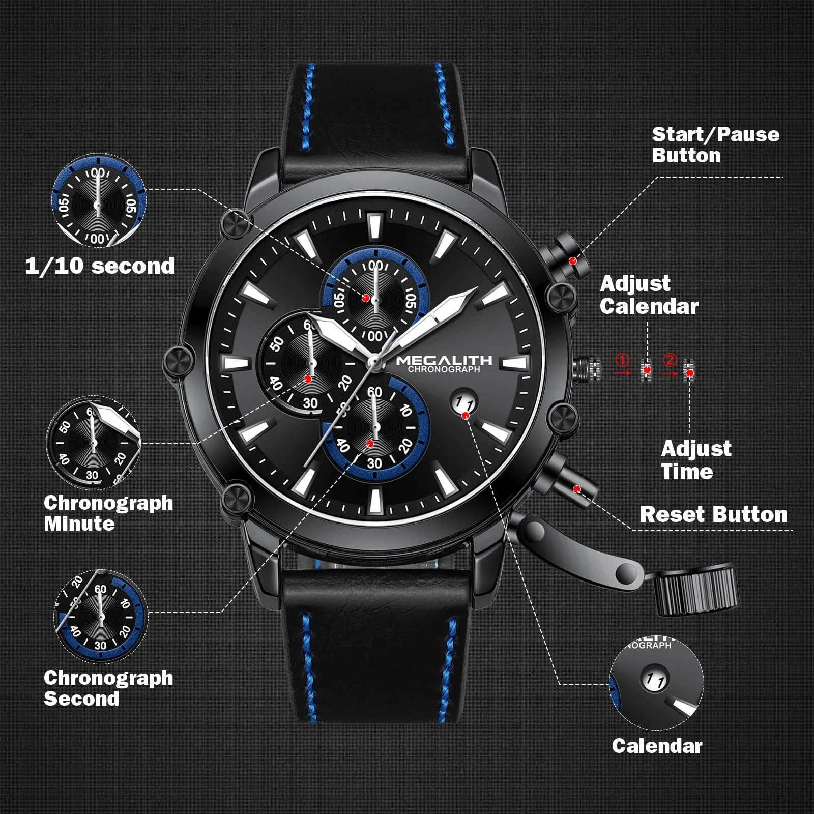 Chronograph Watch | Leather Band | 8262M