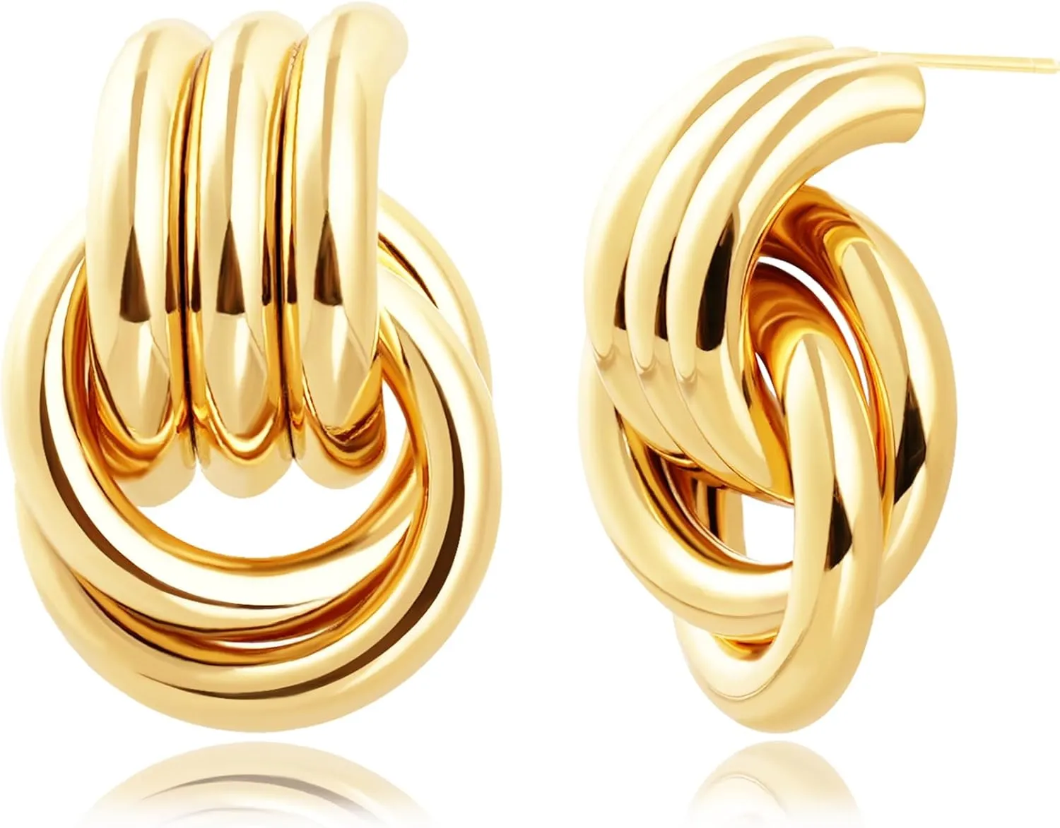 Chunky Gold Earrings for Women - Double Knots 14K Real Gold Plated Hypoallergenic Nickel Free Jewelry Dangle, Dainty Statement Knot Drop Earrings for Womens Trendy
