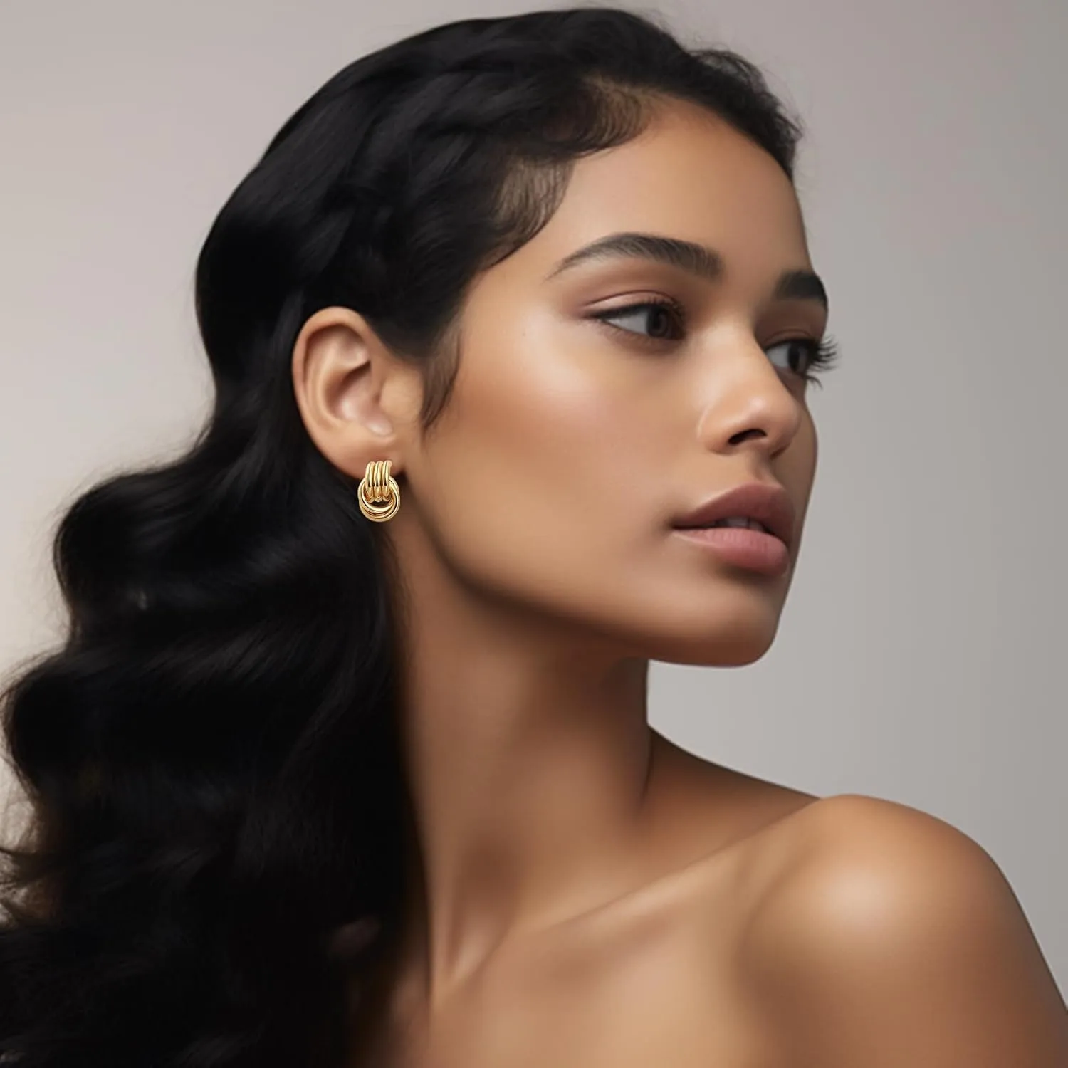 Chunky Gold Earrings for Women - Double Knots 14K Real Gold Plated Hypoallergenic Nickel Free Jewelry Dangle, Dainty Statement Knot Drop Earrings for Womens Trendy