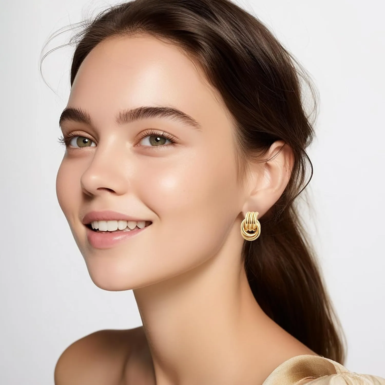 Chunky Gold Earrings for Women - Double Knots 14K Real Gold Plated Hypoallergenic Nickel Free Jewelry Dangle, Dainty Statement Knot Drop Earrings for Womens Trendy