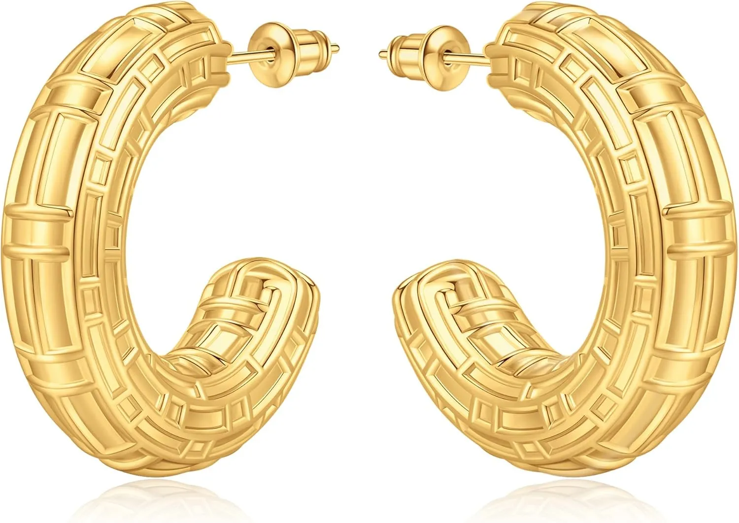 Chunky Gold Hoop Earrings for Women, 14K Gold Plated Chunky Hoops Earrings for Women Hypoallergenic Lightweight Non Tarnish Statement Gold Chunky Earrings Big Large Thick Hoop for Women Trendy Jewelry