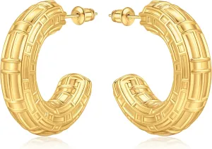 Chunky Gold Hoop Earrings for Women, 14K Gold Plated Chunky Hoops Earrings for Women Hypoallergenic Lightweight Non Tarnish Statement Gold Chunky Earrings Big Large Thick Hoop for Women Trendy Jewelry