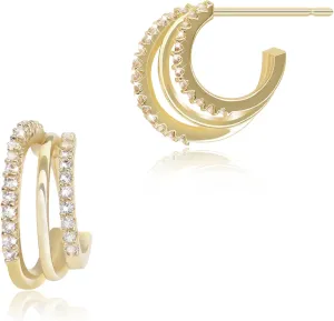 Chunky Gold Hoop Earrings for Women, Trendy 14K Gold Plated Gold/Silver Statement Earring Thick Open Double Hoop Earrings Lightweight Hypoallergenic Earrings Gold Jewelry