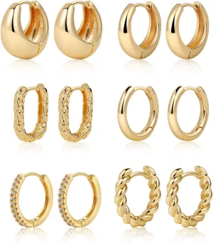 Chunky Gold Hoop Earrings Set 14K Gold/Silver Plated Open Lightweight Huggie Earrings for Women Trendy Hypoallergenic Jewelry Gifts