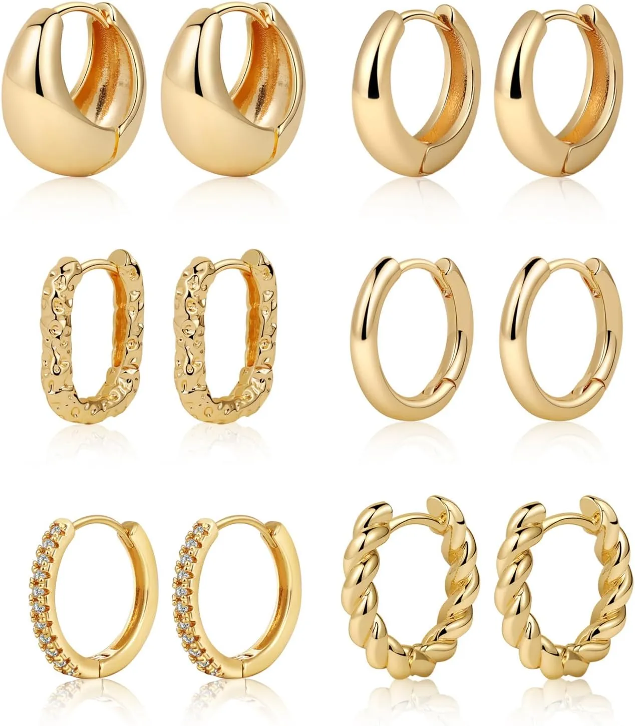 Chunky Gold Hoop Earrings Set 14K Gold/Silver Plated Open Lightweight Huggie Earrings for Women Trendy Hypoallergenic Jewelry Gifts