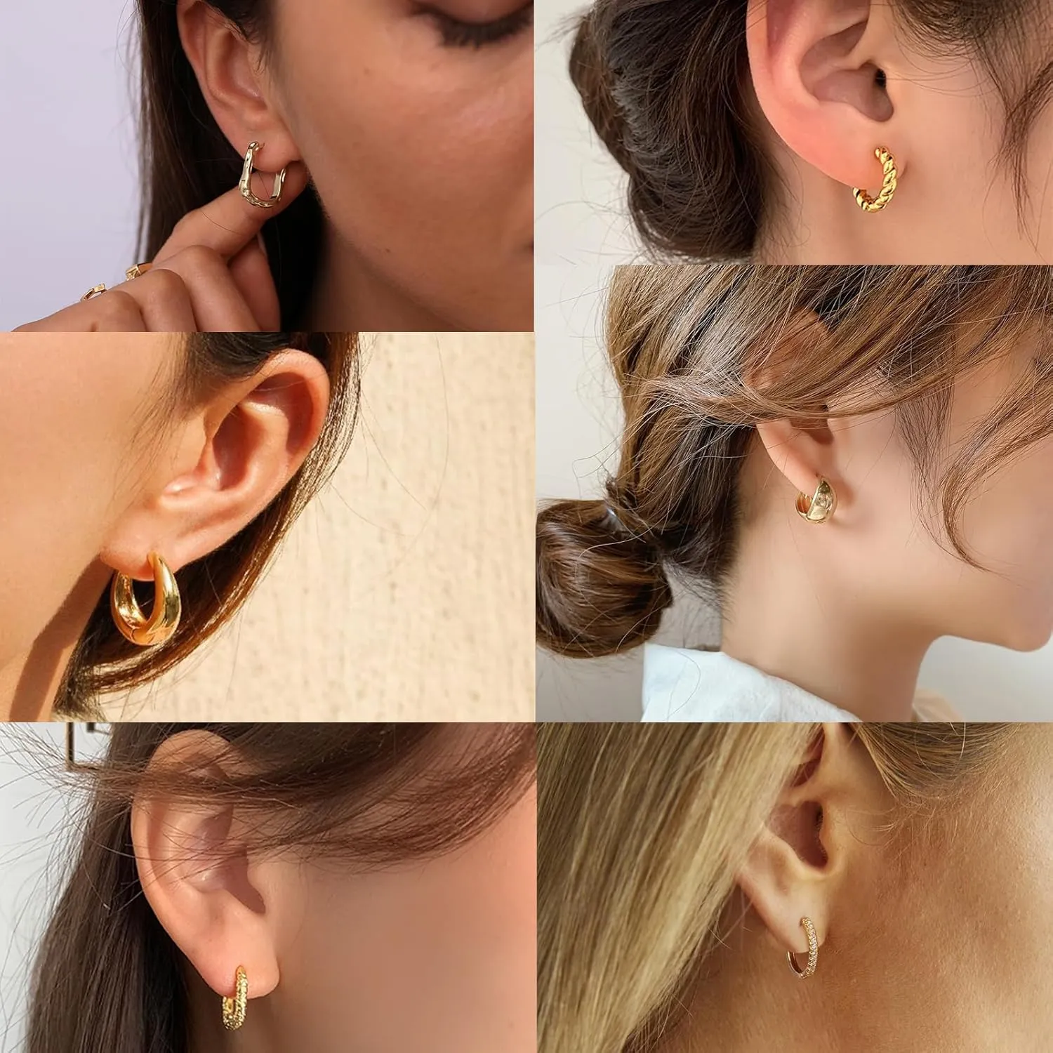 Chunky Gold Hoop Earrings Set 14K Gold/Silver Plated Open Lightweight Huggie Earrings for Women Trendy Hypoallergenic Jewelry Gifts