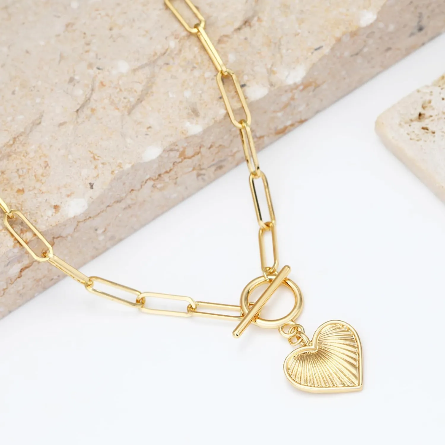 Chunky Gold Sun Heart Pendant Charm Necklace for Women 18K Gold Plated Thick Paperclip Chain Choker Necklaces Hip Hop Valentines Day Gift Jewelry