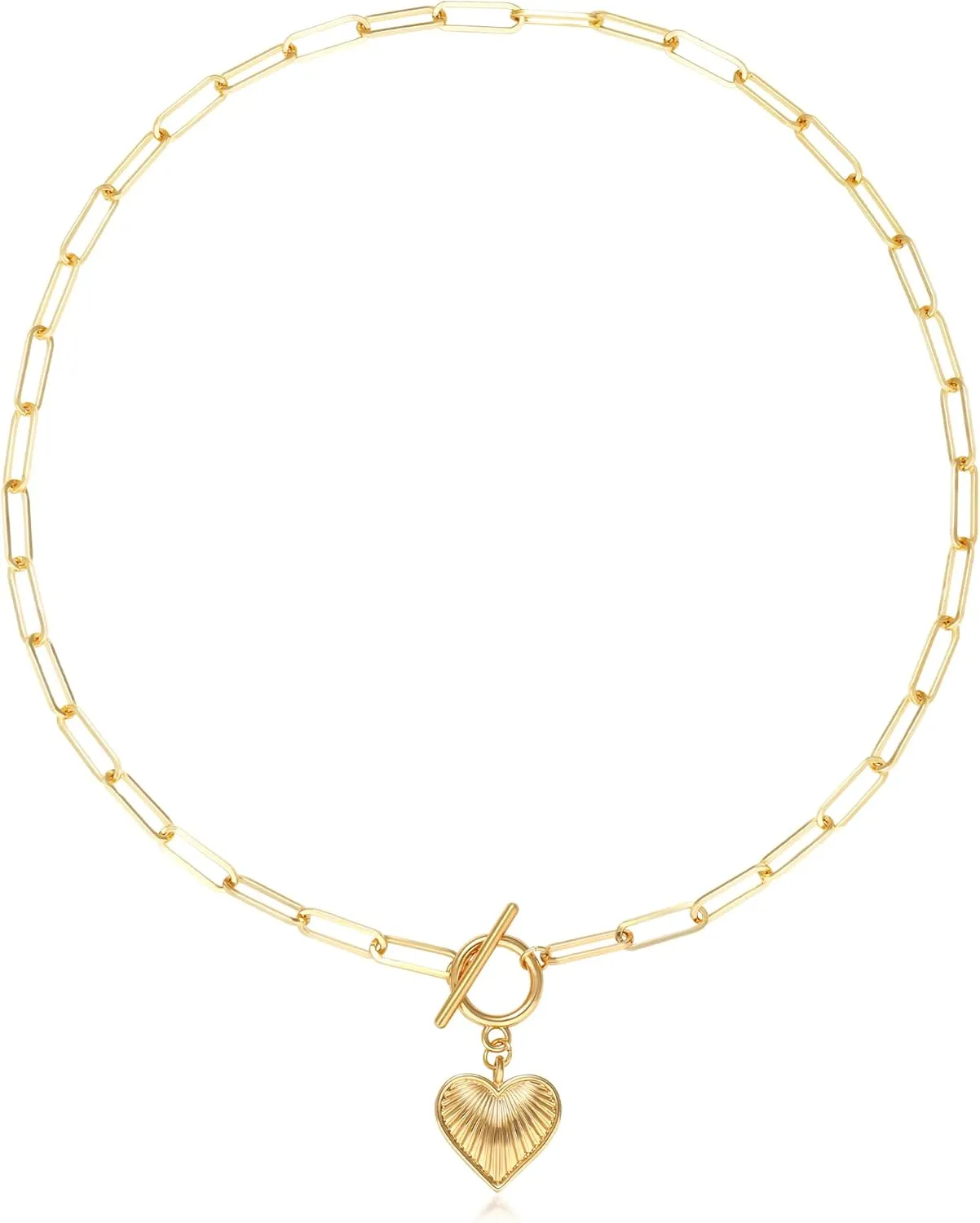 Chunky Gold Sun Heart Pendant Charm Necklace for Women 18K Gold Plated Thick Paperclip Chain Choker Necklaces Hip Hop Valentines Day Gift Jewelry