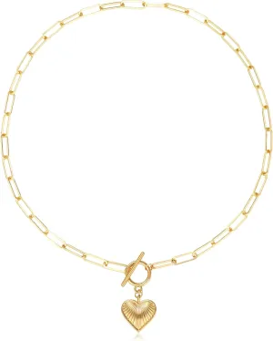 Chunky Gold Sun Heart Pendant Charm Necklace for Women 18K Gold Plated Thick Paperclip Chain Choker Necklaces Hip Hop Valentines Day Gift Jewelry