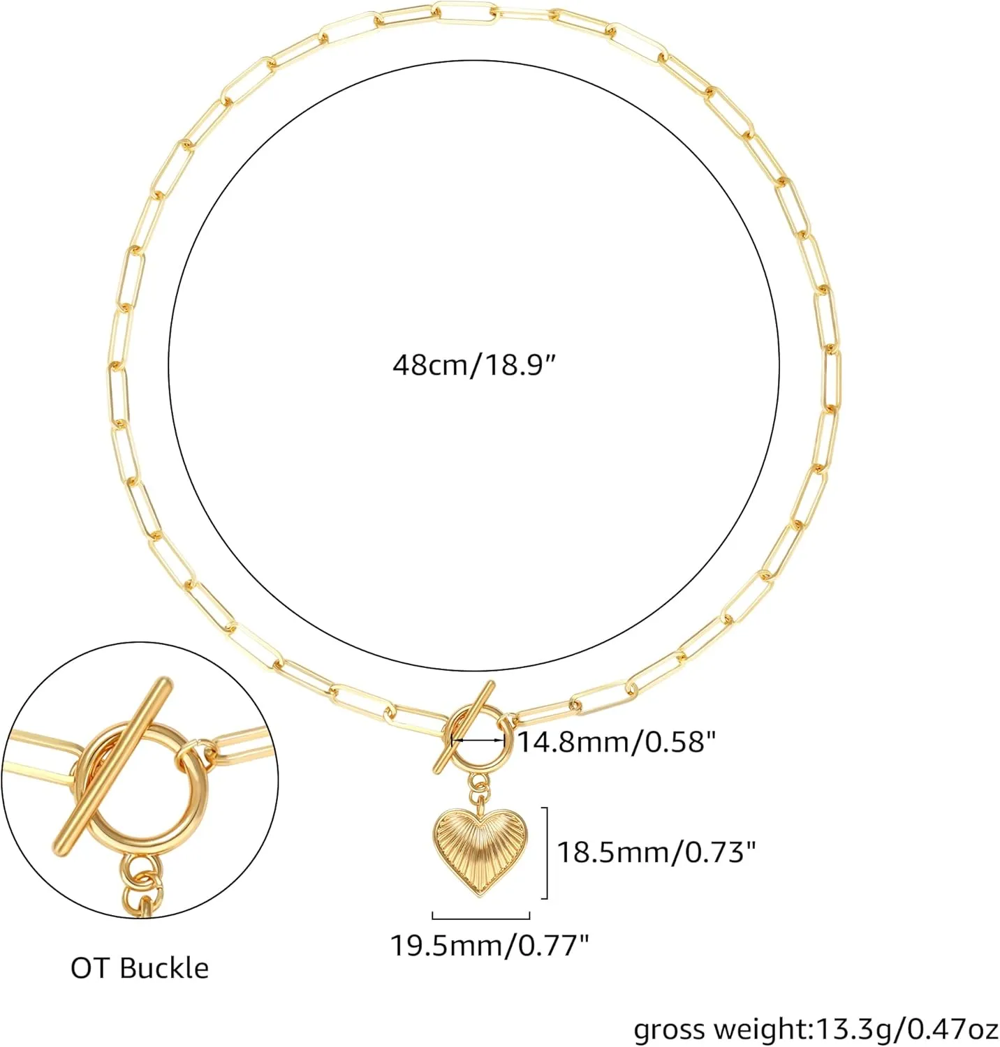 Chunky Gold Sun Heart Pendant Charm Necklace for Women 18K Gold Plated Thick Paperclip Chain Choker Necklaces Hip Hop Valentines Day Gift Jewelry