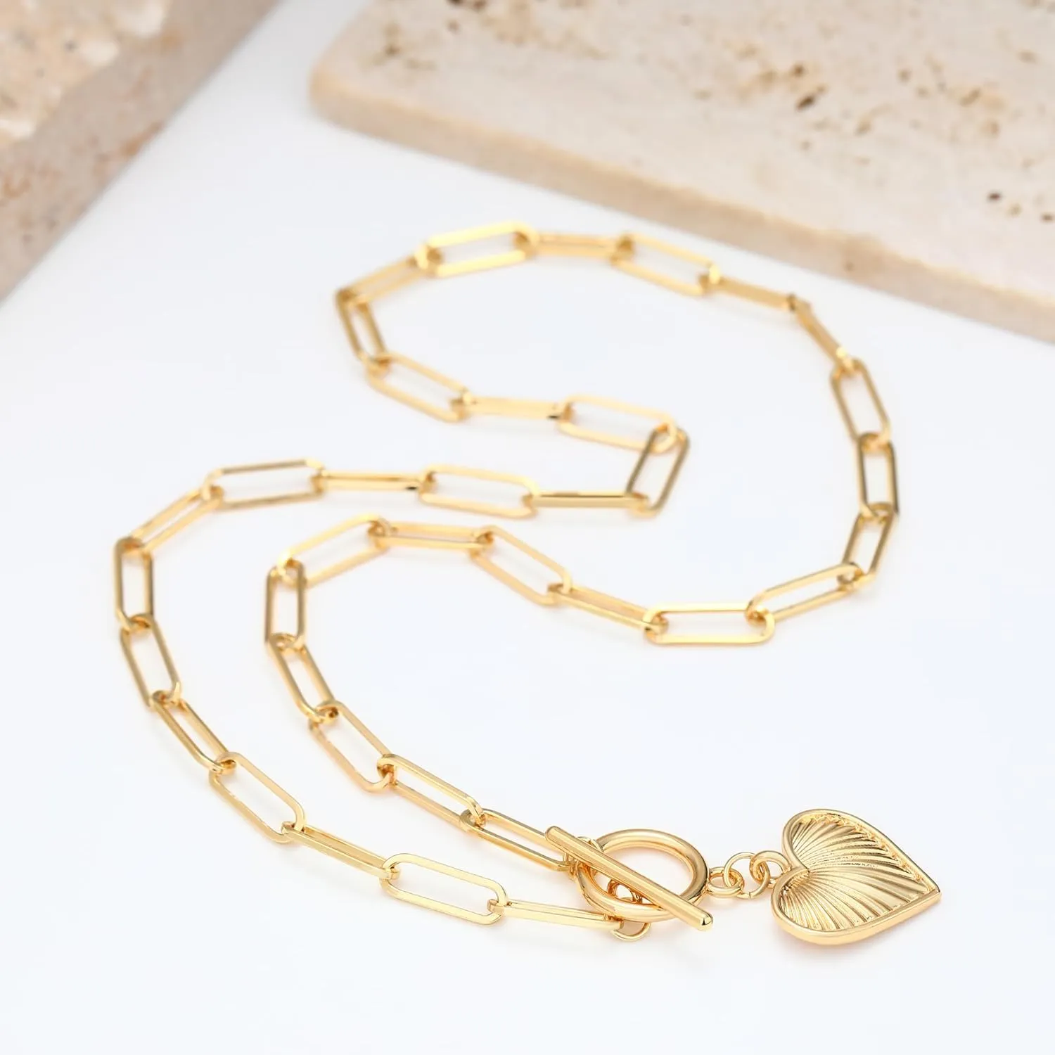 Chunky Gold Sun Heart Pendant Charm Necklace for Women 18K Gold Plated Thick Paperclip Chain Choker Necklaces Hip Hop Valentines Day Gift Jewelry