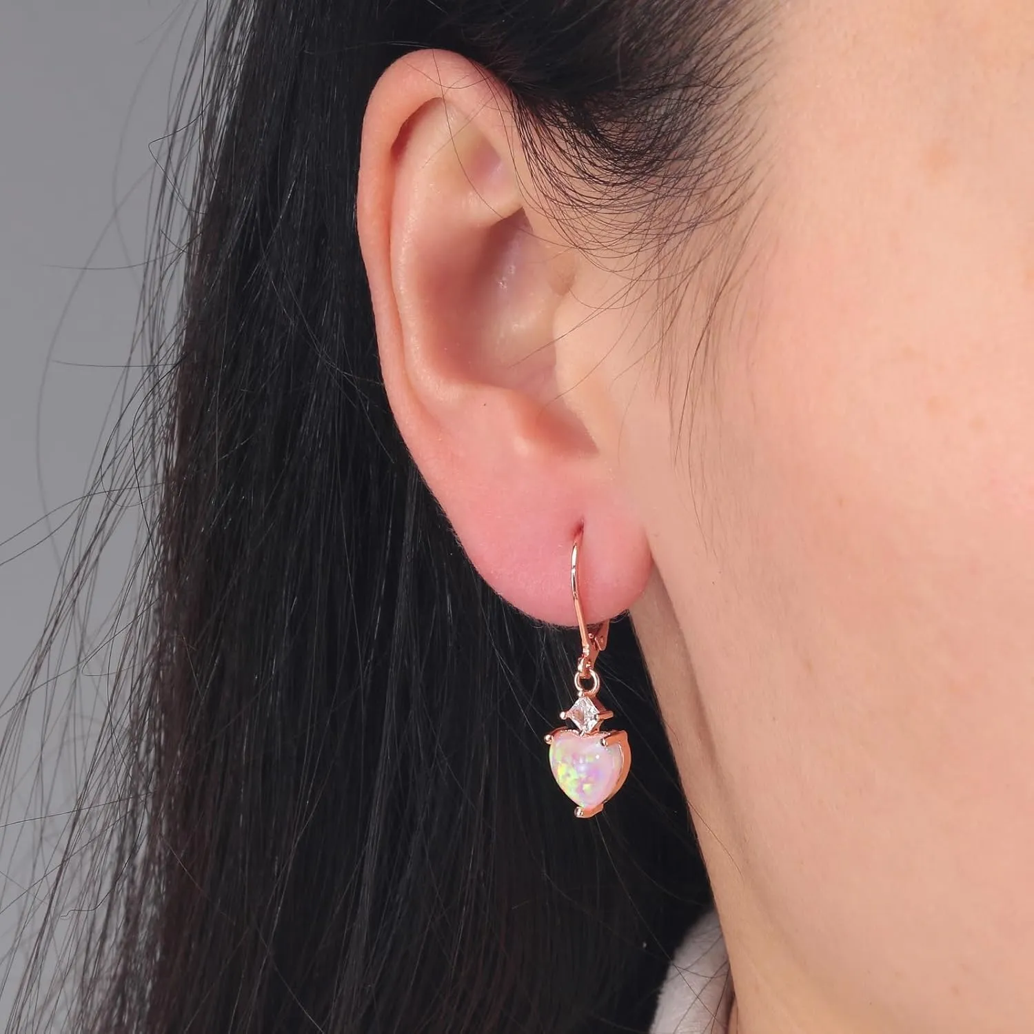 CiNily Heart Opal Earrings Dangle Drop Earrings for Women Trendy Heart Pendant Earrings, CZ Leverback Earrings Opal Jewelry Gifts, 14K White Gold, Rose Gold, Yellow Gold