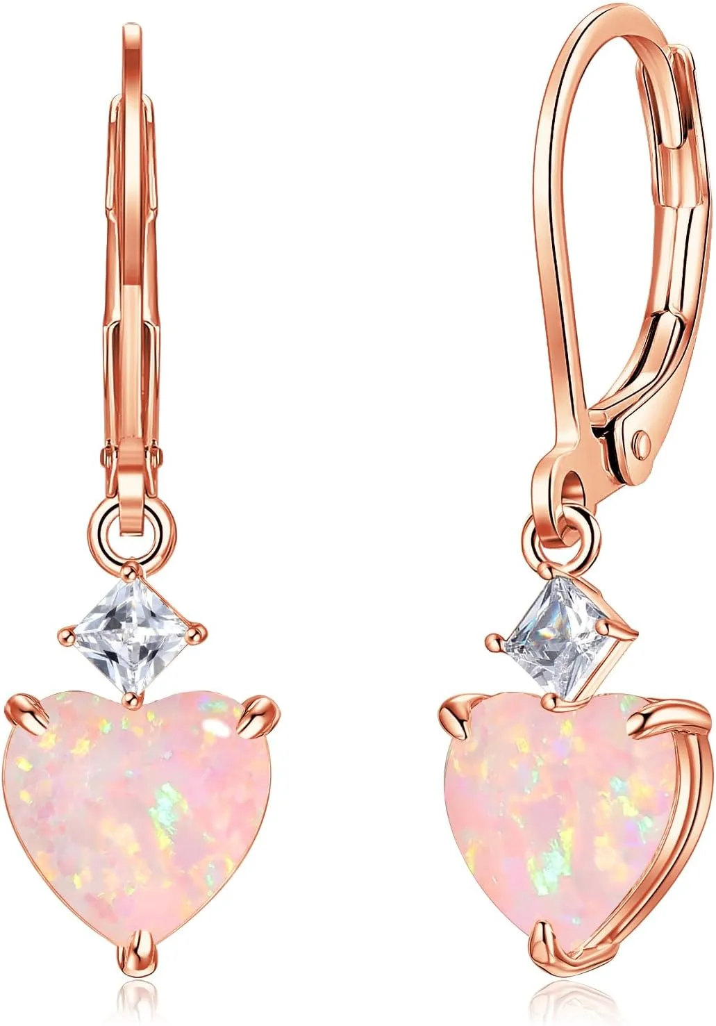 CiNily Heart Opal Earrings Dangle Drop Earrings for Women Trendy Heart Pendant Earrings, CZ Leverback Earrings Opal Jewelry Gifts, 14K White Gold, Rose Gold, Yellow Gold