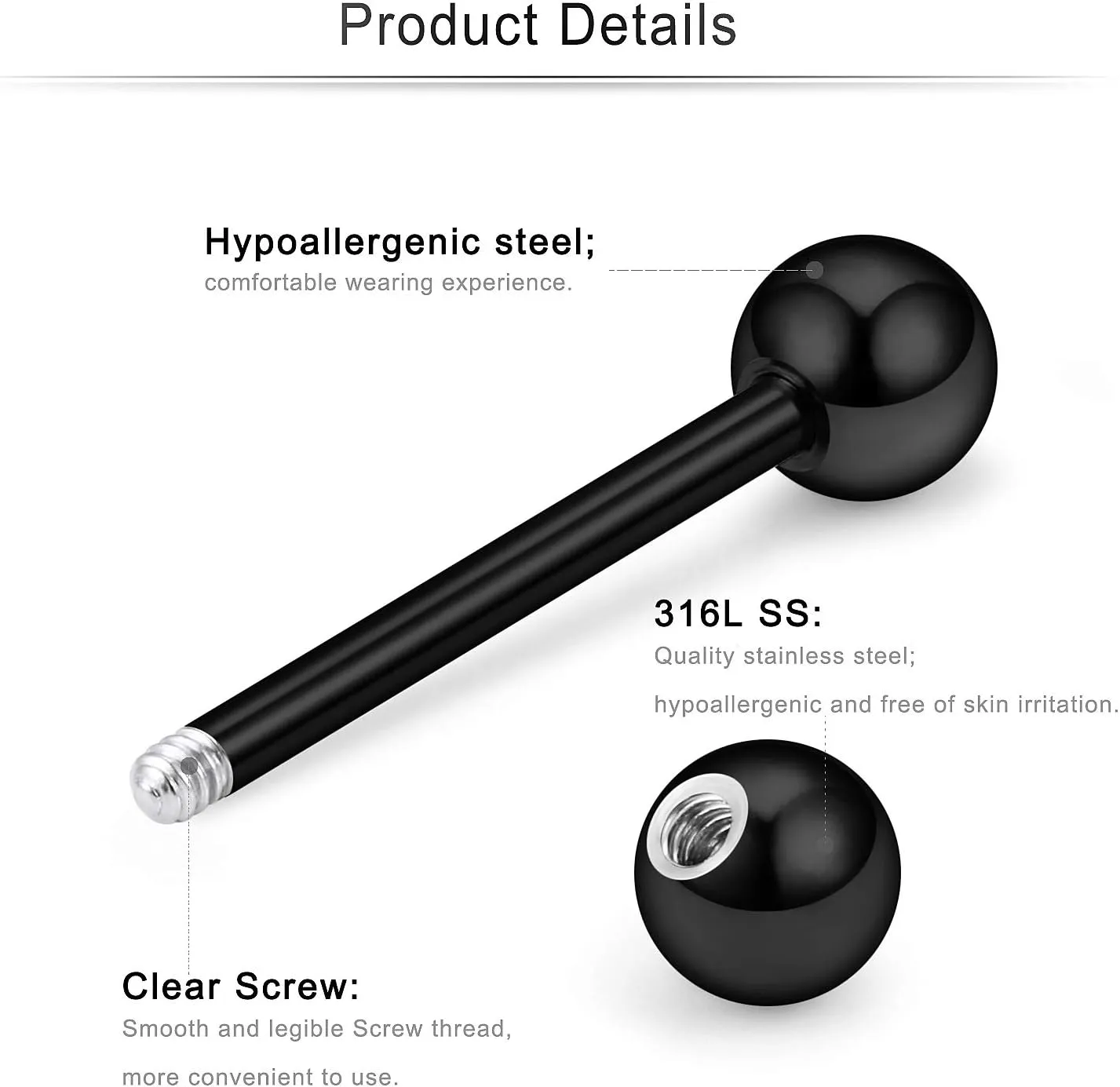 Cisyozi 16G 14G Nipple Piercing Jewelry Tongue Rings Hypoallergenic Surgical Steel Screw Nipple Tongue Shield Ring Barbell Body Piercing Jewelry Retainer for Women 9/16 Inch 14mm