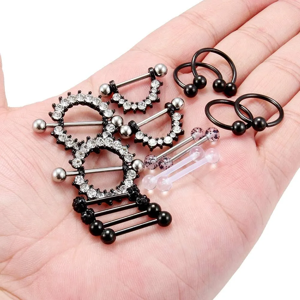 Cisyozi 16G 14G Nipple Piercing Jewelry Tongue Rings Hypoallergenic Surgical Steel Screw Nipple Tongue Shield Ring Barbell Body Piercing Jewelry Retainer for Women 9/16 Inch 14mm