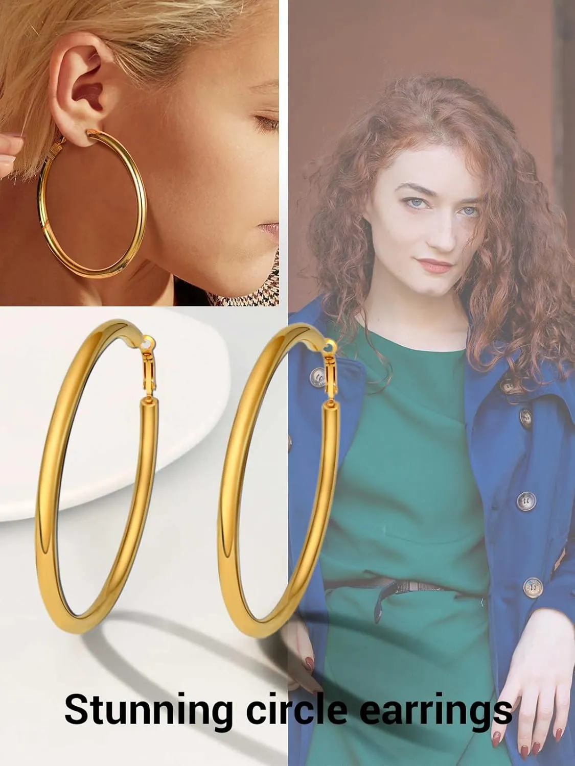 Classic Hoop Earrings for Women Stainless Steel/18K Gold Plated/Black Earrings, Chunky Hoops Earrings Size 30mm/40mm/60mm/80mm