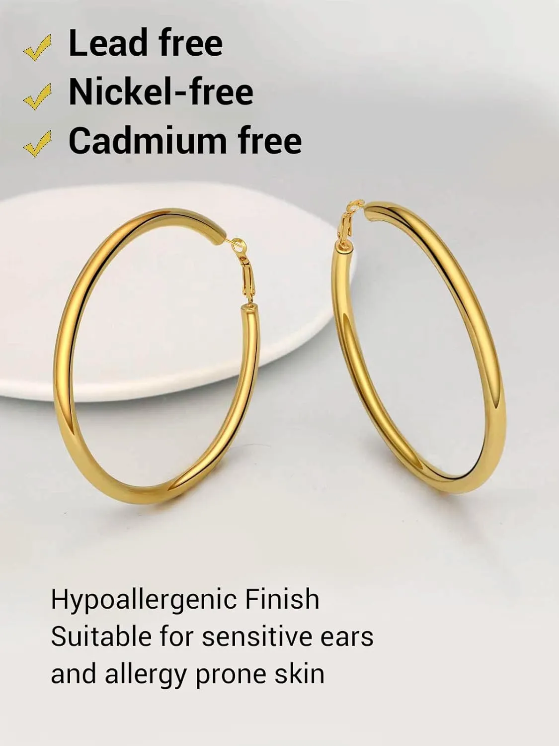 Classic Hoop Earrings for Women Stainless Steel/18K Gold Plated/Black Earrings, Chunky Hoops Earrings Size 30mm/40mm/60mm/80mm