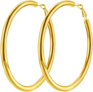 Classic Hoop Earrings for Women Stainless Steel/18K Gold Plated/Black Earrings, Chunky Hoops Earrings Size 30mm/40mm/60mm/80mm