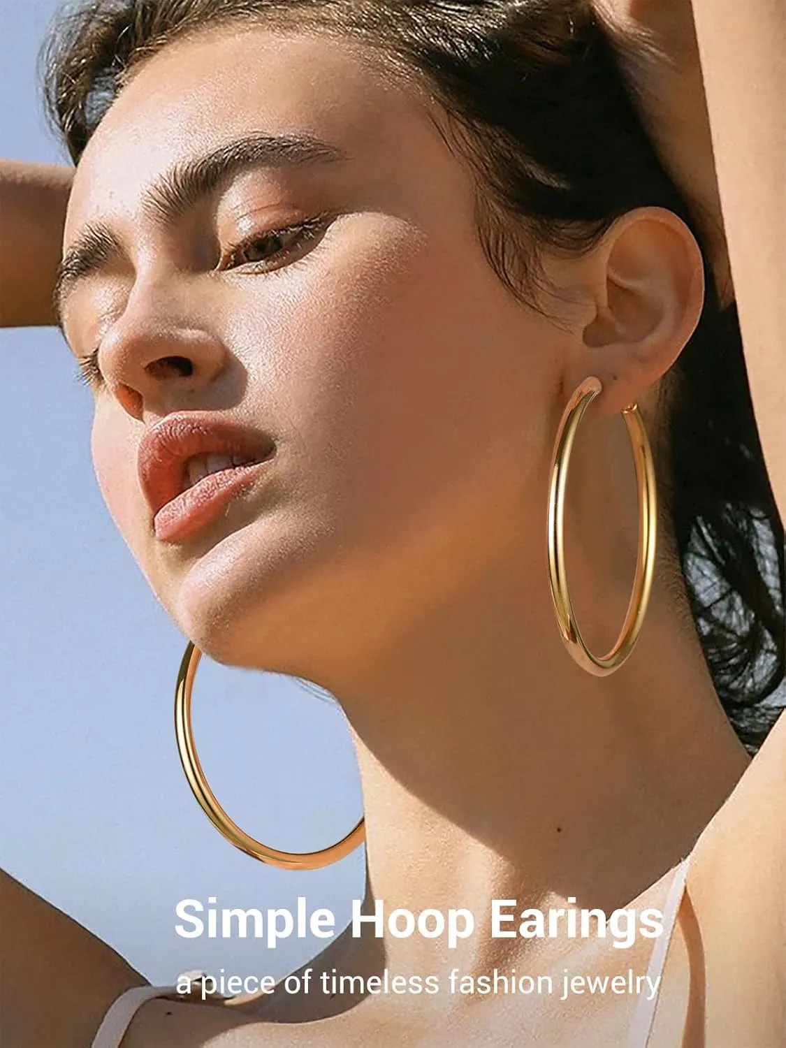 Classic Hoop Earrings for Women Stainless Steel/18K Gold Plated/Black Earrings, Chunky Hoops Earrings Size 30mm/40mm/60mm/80mm