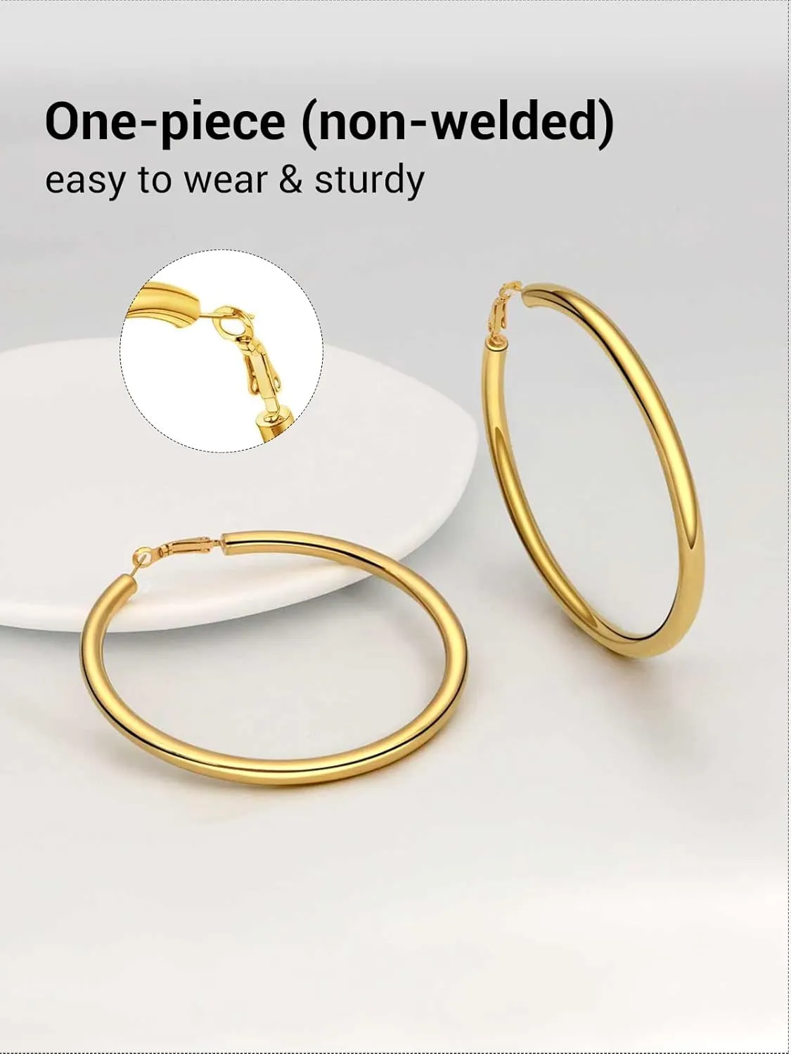 Classic Hoop Earrings for Women Stainless Steel/18K Gold Plated/Black Earrings, Chunky Hoops Earrings Size 30mm/40mm/60mm/80mm