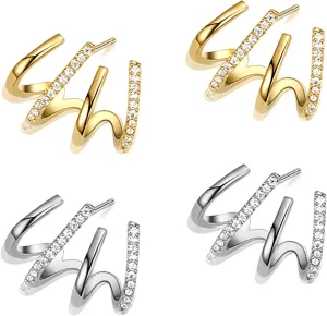 Claw Earring Cuff Zircon Needle Stud Ear Cuffs Gold Claw Earrings for Women Dainty Minimalist Huggie Ear Wrap Piercing Stud Earrings