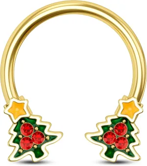 CM Crareesi Mania Christmas Tree Septum Ring 16G Septum Piercing Jewelry 316L Stainless Steel Gold Daith Piercing Jewelry 10mm Daith Earrings for Christmas