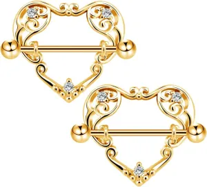 COCHARM 14G Heart Nipple Rings for Women Surgical Steel CZ Nipple Piercings Nipple Barbells Nipple Bars Gold Silver Rose Gold