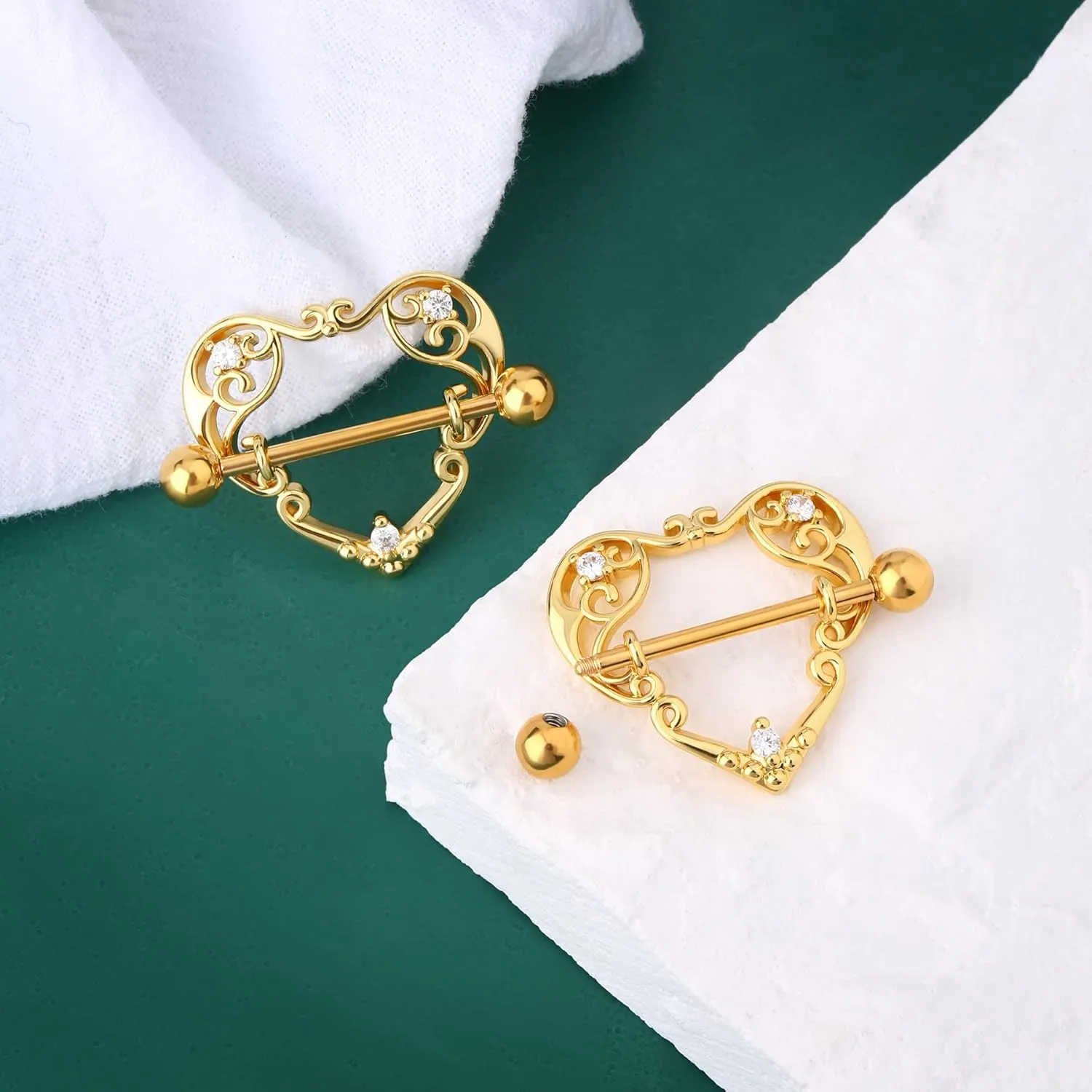 COCHARM 14G Heart Nipple Rings for Women Surgical Steel CZ Nipple Piercings Nipple Barbells Nipple Bars Gold Silver Rose Gold