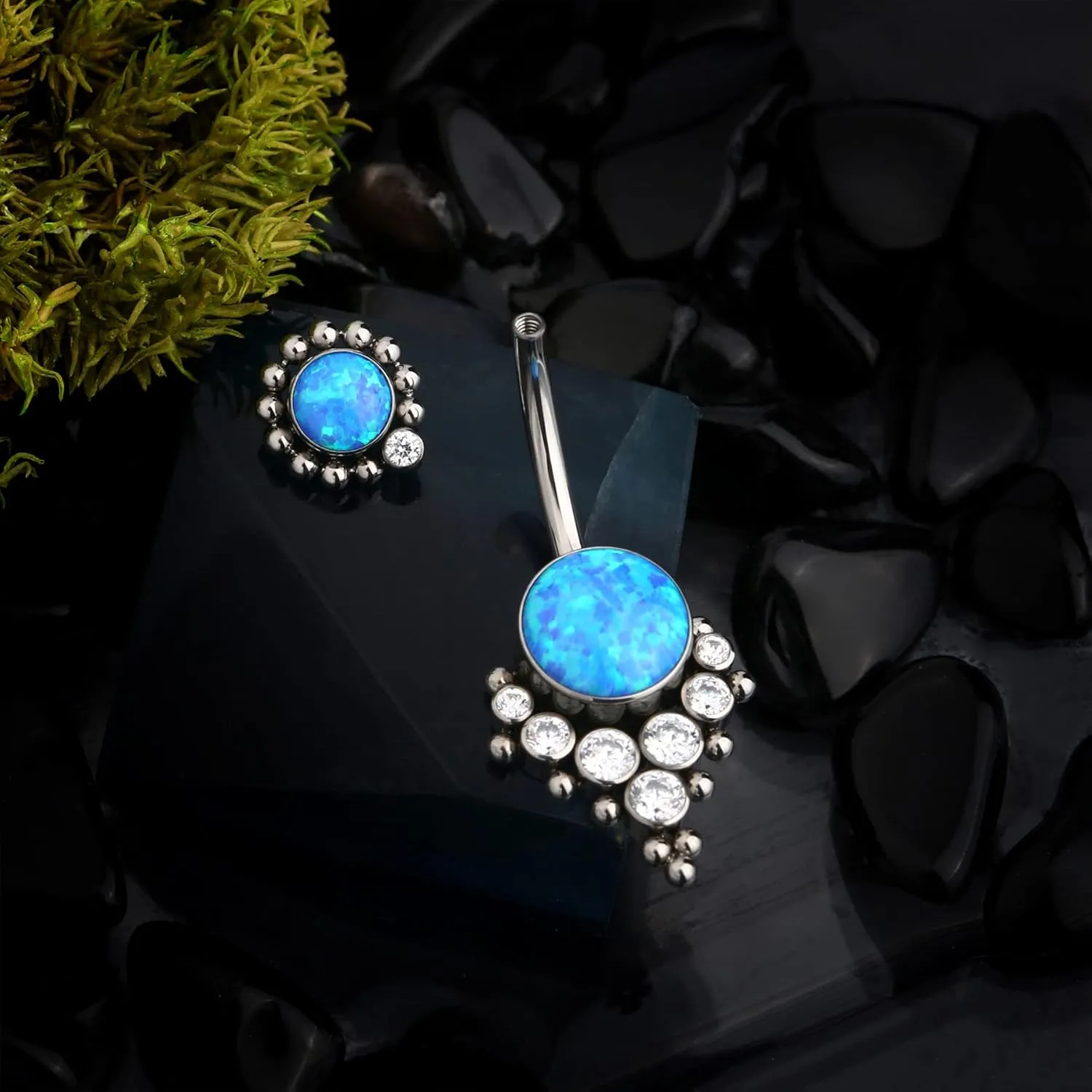 COCHARM G23 Solid Titanium Belly Button Rings for Women Bezel Cluster 14G Implat-Grade Hypoallergenic Navel Rings Cute 14g Belly Rings