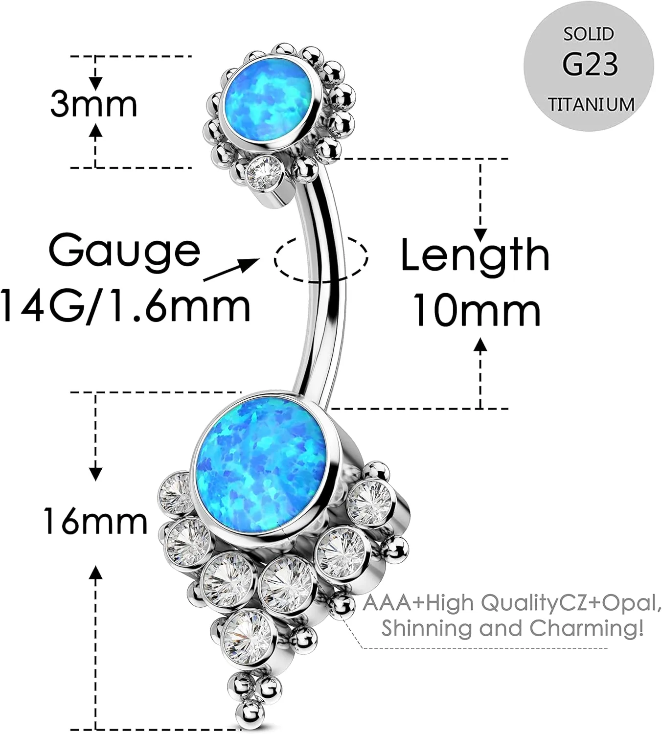 COCHARM G23 Solid Titanium Belly Button Rings for Women Bezel Cluster 14G Implat-Grade Hypoallergenic Navel Rings Cute 14g Belly Rings