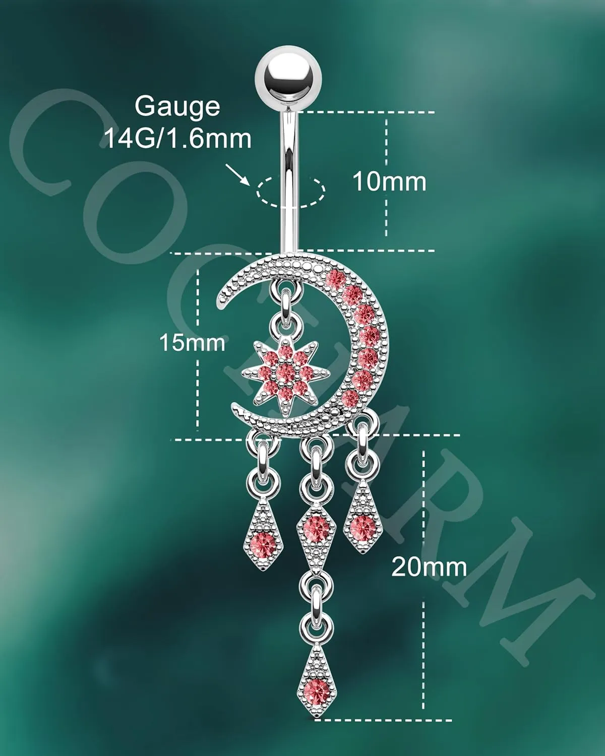 COCHARM Moon Dangle Belly Button Rings for Women 14g Belly Rings Dangling Cute Nave Rings Boho Belly Navel Piercing Jewelry