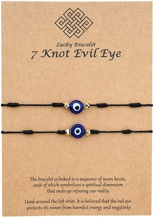 COLORFUL BLING Upgraded 7 Knots Evil Eye Bracelet with Message Card Adjustable Lucky Red String Bracelet Set Kabbalah Protection Friendship Wish Bracelets for Women Men Friend Gifts