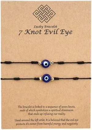 COLORFUL BLING Upgraded 7 Knots Evil Eye Bracelet with Message Card Adjustable Lucky Red String Bracelet Set Kabbalah Protection Friendship Wish Bracelets for Women Men Friend Gifts