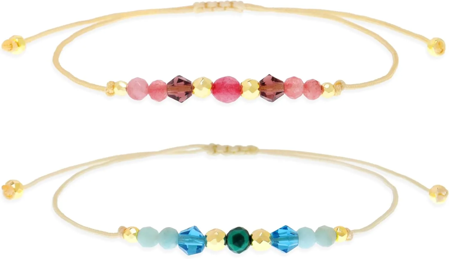 Colorful Natural Stone Beads Bracelets Set for Women, Boho Handmade Adjustable Stackable Gold Beaded Strand Bracelet Fashion Jewelry Gift.