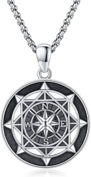 Compass Necklace S925 Sterling Silver Compass Necklace for Women Compass Pendant Necklaces Graduation Gift Friendship Compass Jewelry Christmas Gifts for Boyfriend Teens Brother Son Father Grandfather