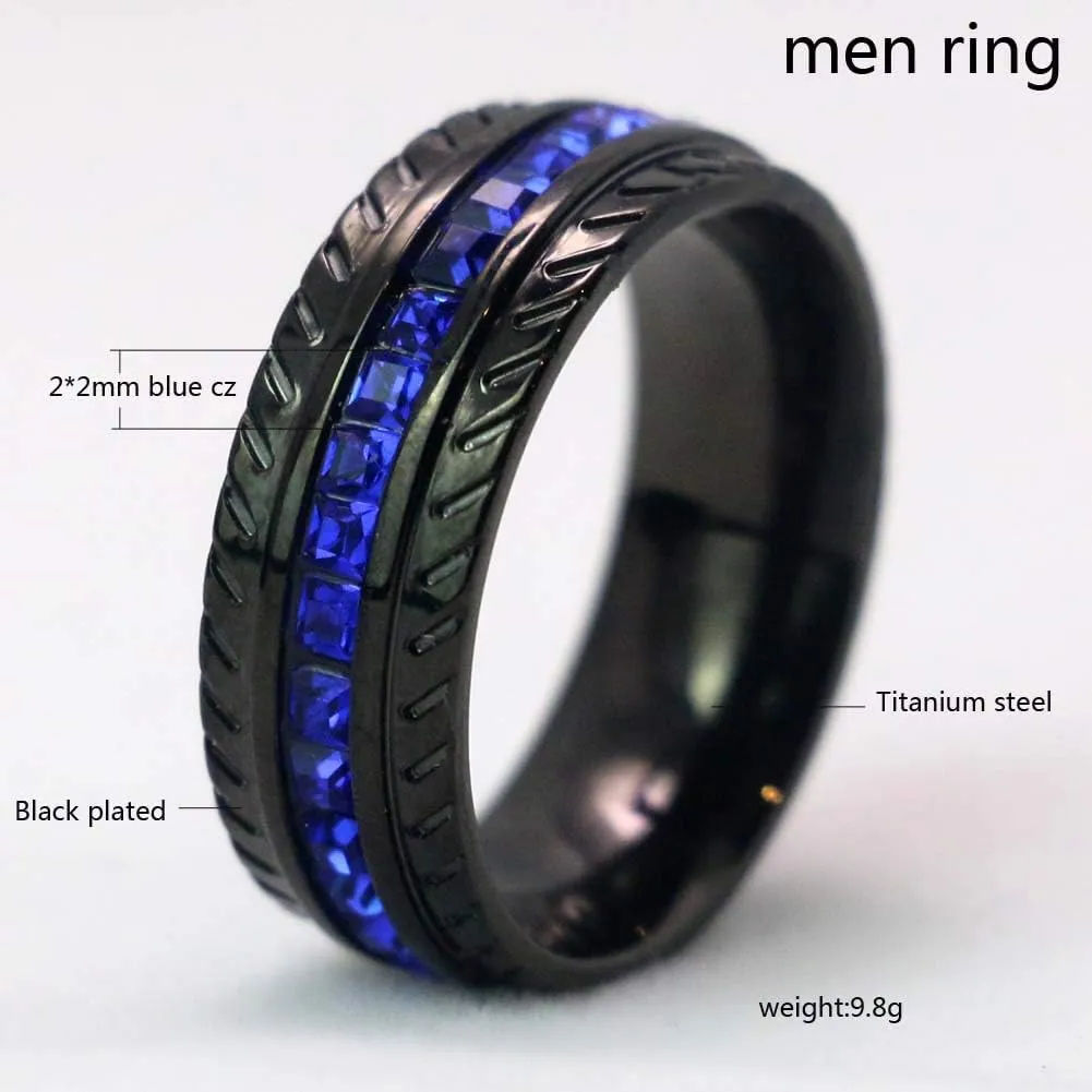 Couple Rings Black Gold Filled Heart Blue Cz Claddagh Ring Womens Wedding Ring Sets Man Tungsten Wedding Band