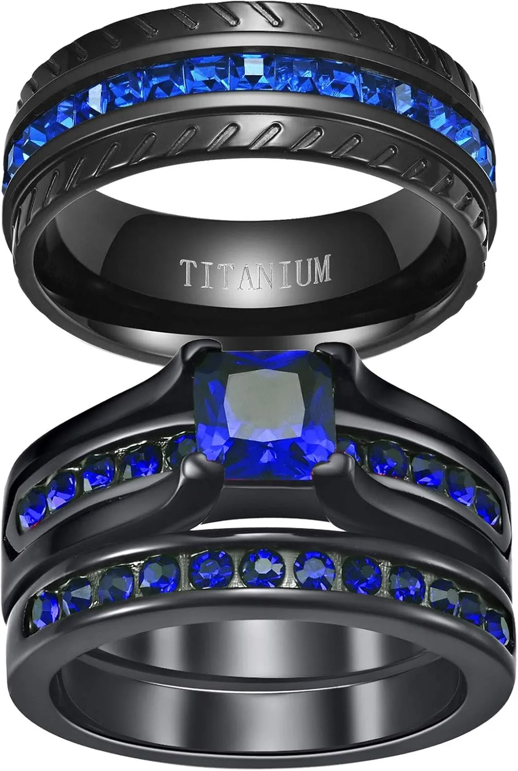 Couple Rings Black Gold Filled Heart Blue Cz Claddagh Ring Womens Wedding Ring Sets Man Tungsten Wedding Band