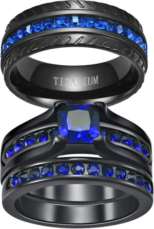 Couple Rings Black Gold Filled Heart Blue Cz Claddagh Ring Womens Wedding Ring Sets Man Tungsten Wedding Band
