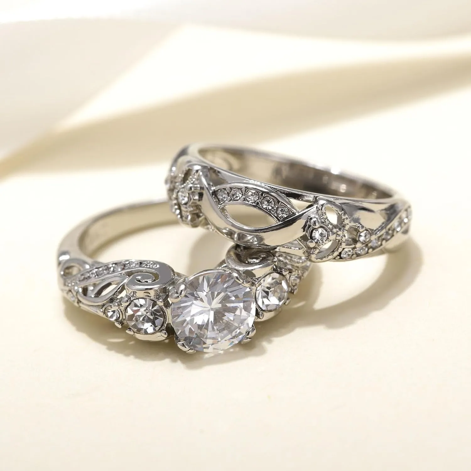 Couple Rings His Her Wedding Ring Sets Matching Rings White Gold Plated AAA CZ Ring Titanium Men Ring