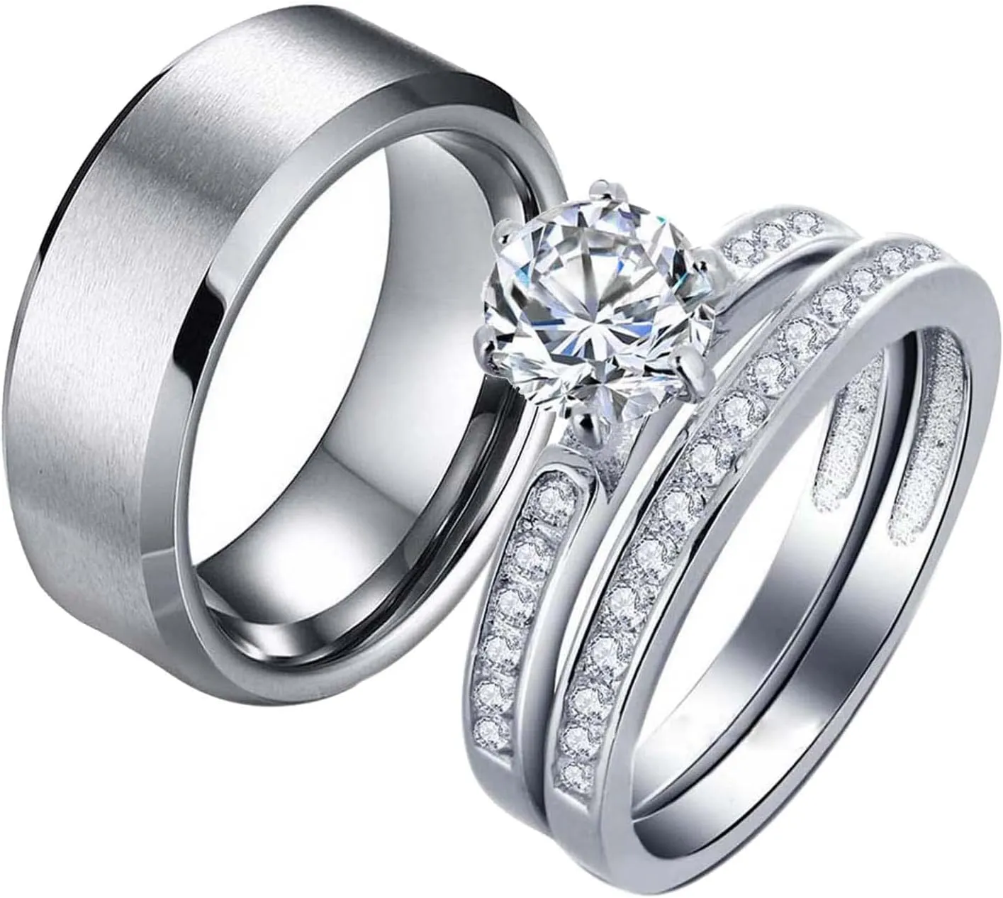 Couple Rings His Her Wedding Ring Sets Matching Rings White Gold Plated AAA CZ Ring Titanium Men Ring