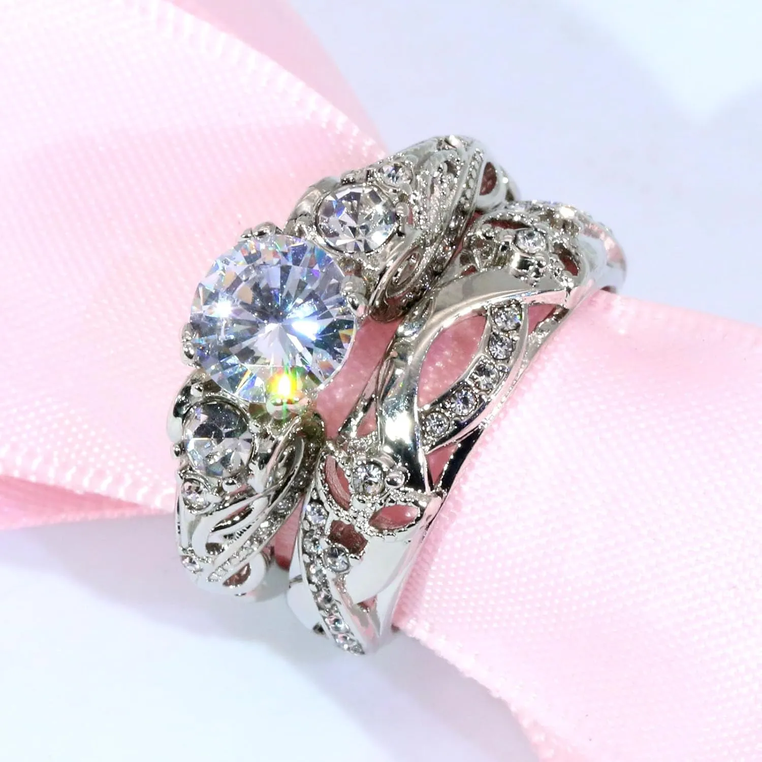 Couple Rings His Her Wedding Ring Sets Matching Rings White Gold Plated AAA CZ Ring Titanium Men Ring