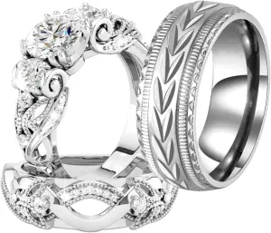 Couple Rings His Her Wedding Ring Sets Matching Rings White Gold Plated AAA CZ Ring Titanium Men Ring