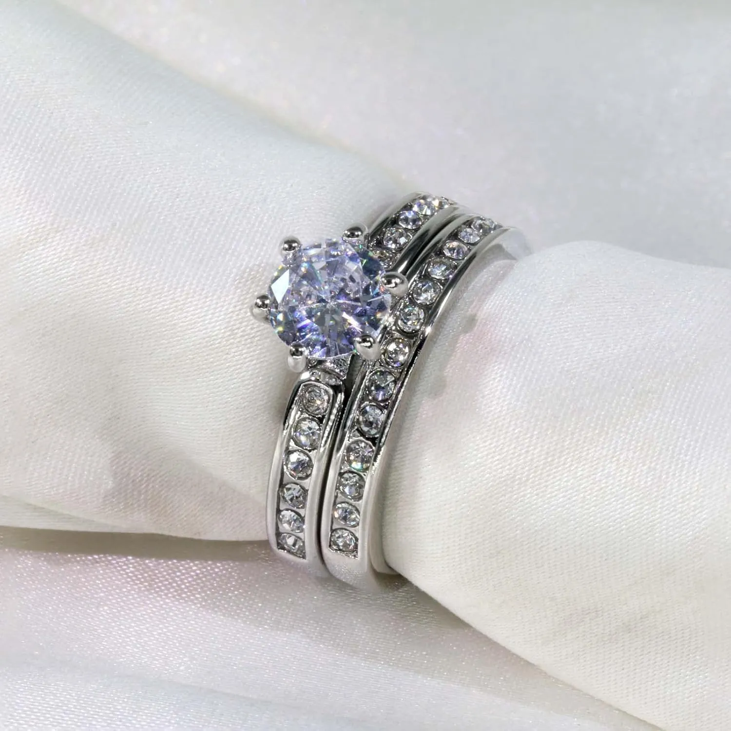 Couple Rings His Her Wedding Ring Sets Matching Rings White Gold Plated AAA CZ Ring Titanium Men Ring