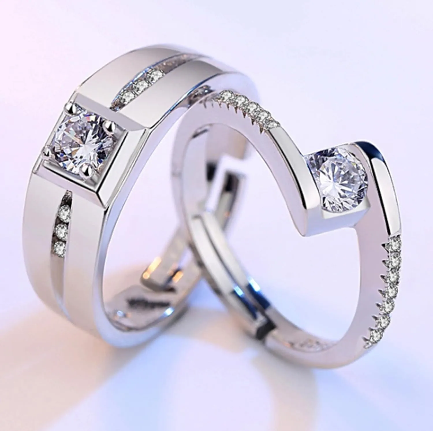 Couple Set Rings Pair Rings 925 Sterling Silver Explosive Women's Square Diamond Zircon Ring Set Ring Cz Full Diamond Engagements Rings Wedding 2 PCS Rhinestone Ring Set Rings Jewelry