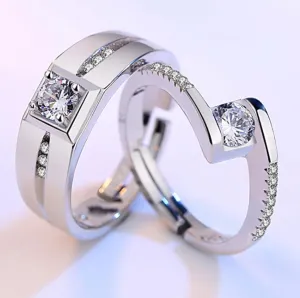 Couple Set Rings Pair Rings 925 Sterling Silver Explosive Women's Square Diamond Zircon Ring Set Ring Cz Full Diamond Engagements Rings Wedding 2 PCS Rhinestone Ring Set Rings Jewelry